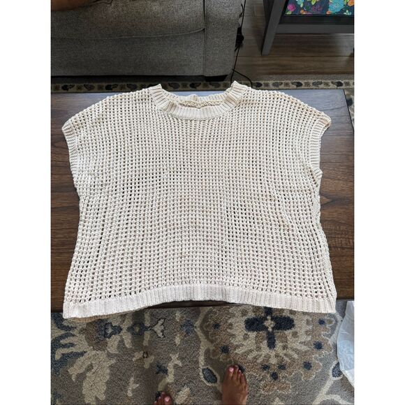 Neutral Open Stitch oatmeal Short Sleeve Sweater 2XL - Picture 1 of 4